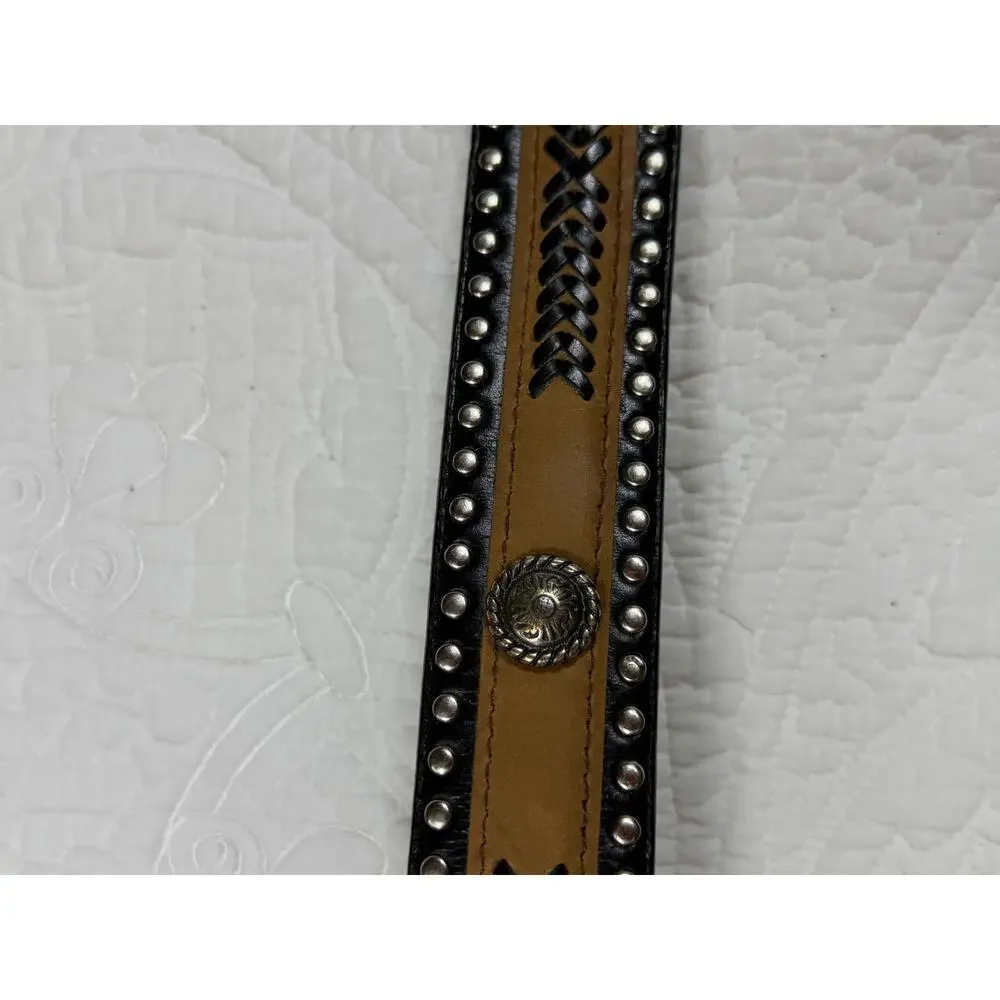 Brown Black Men Leather Western Belt Silver Conchos Studded Cowboy Rodeo Style